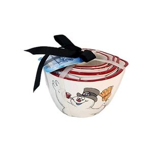 NEW Rae Dunn Winter Christmas Frosty the Snowman Nesting Measuring Cups Set of 4